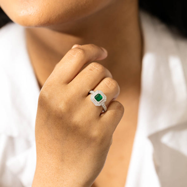 White gold diamond clearance and emerald ring