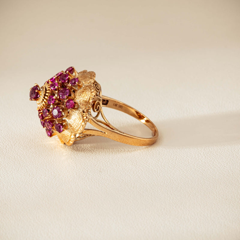 Deja Vu 7ct Yellow Gold Pink Tourmaline Cluster Ring