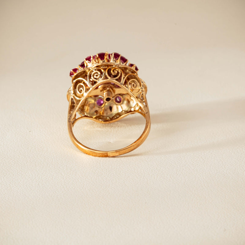 Deja Vu 7ct Yellow Gold Pink Tourmaline Cluster Ring