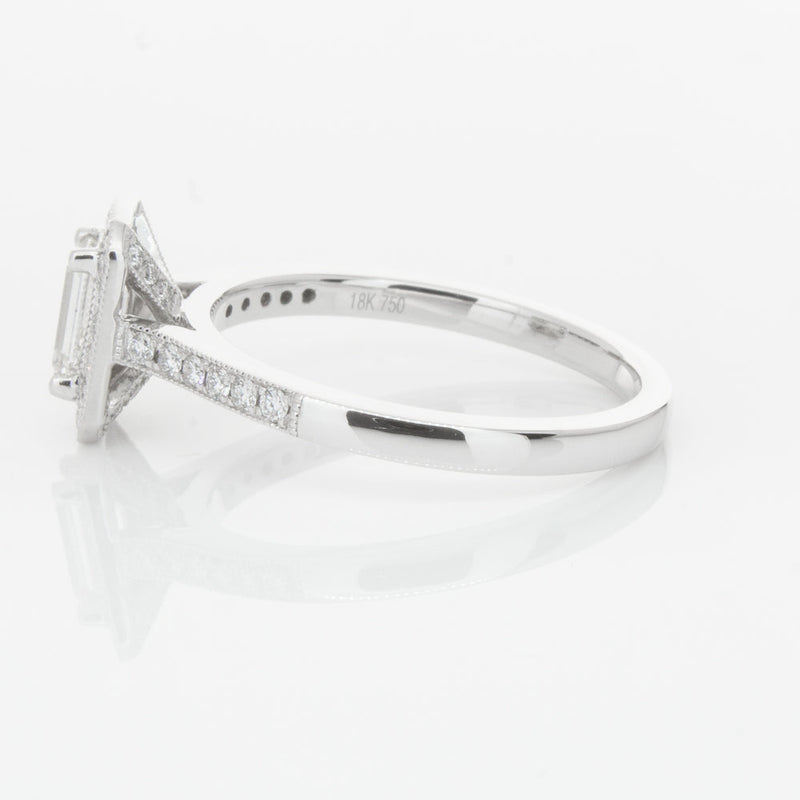 18ct White Gold .49ct Emerald Cut Diamond Aria Ring-Ring-Walker & Hall