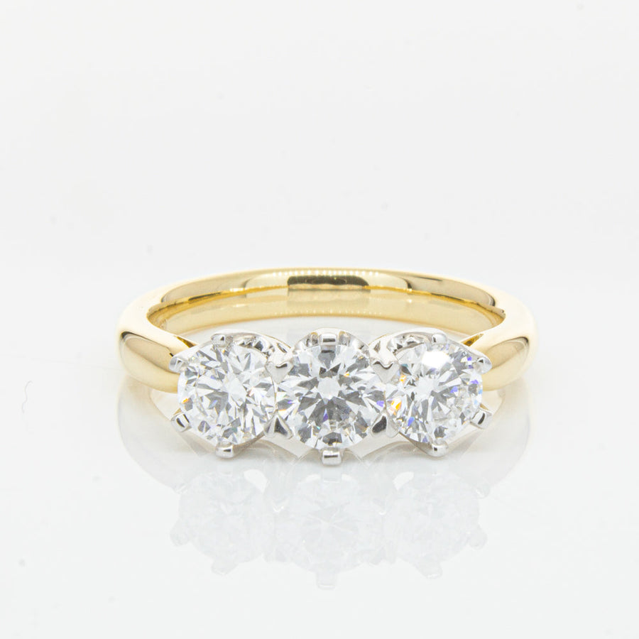 18ct Yellow Gold 1.22ct Diamond Trilogy Ring - Walker & Hall