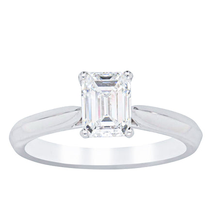 18ct White Gold 1.20ct Emerald Cut Diamond Venetian Ring - Ring - Walker & Hall