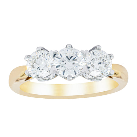 18ct Yellow Gold 1.50ct Diamond Trilogy Ring - Ring - Walker & Hall