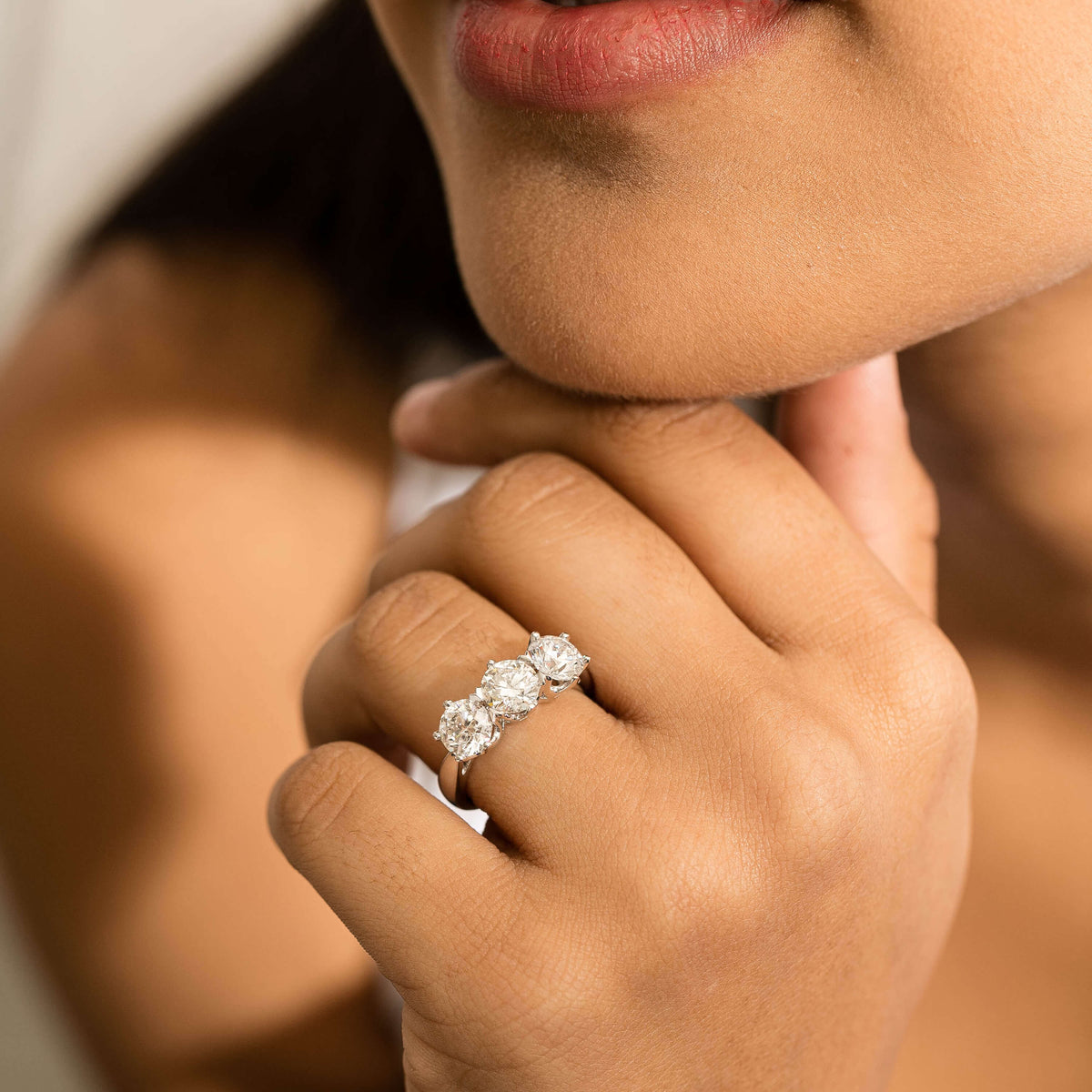 Model wearing Diamond Trilogy Ring