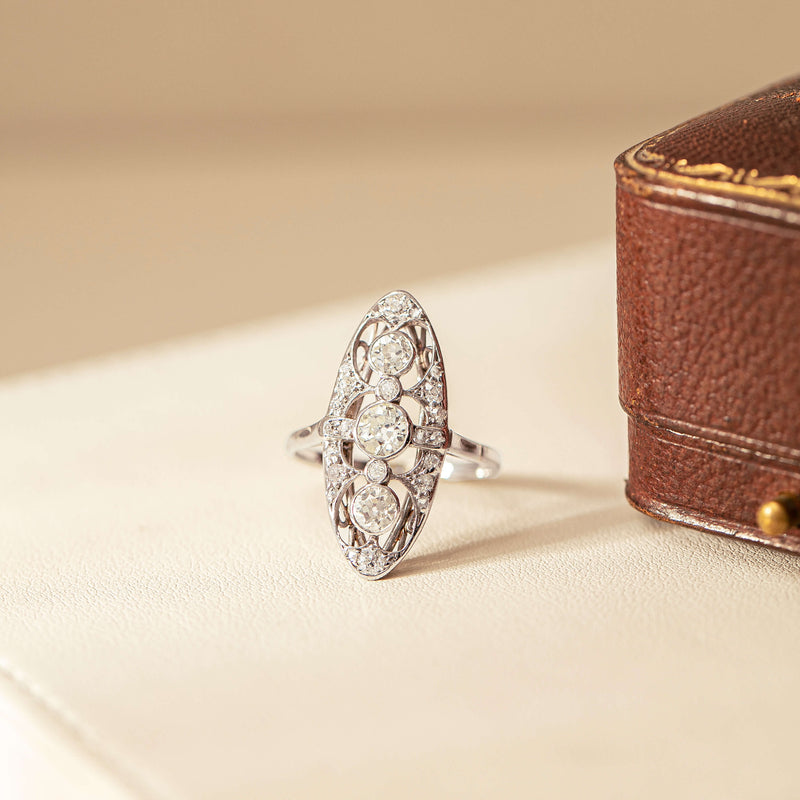 Vintage diamond ring and antique ring box