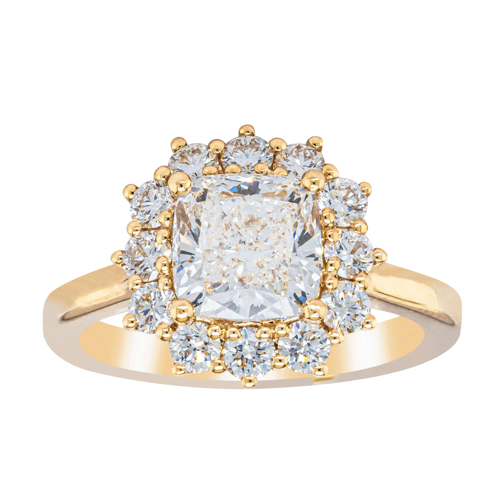 18ct Yellow Gold 2.00ct Cushion Cut Diamond Belle Ring