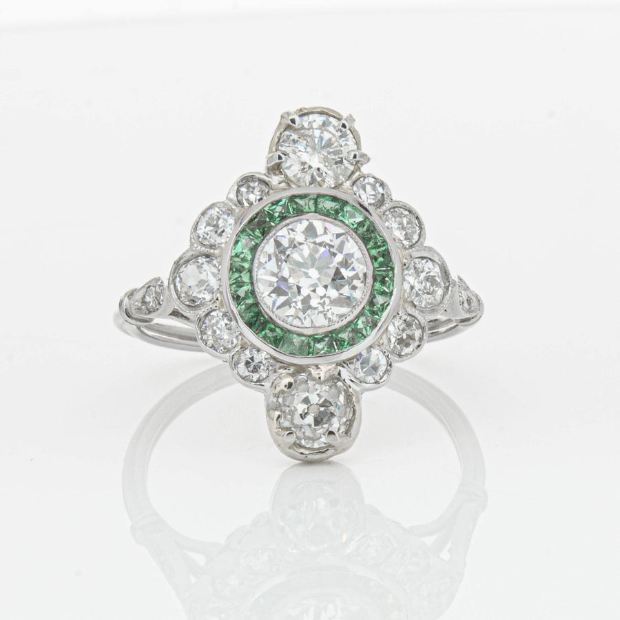 Vintage Platinum 1.56ct Diamond & Emerald Ring