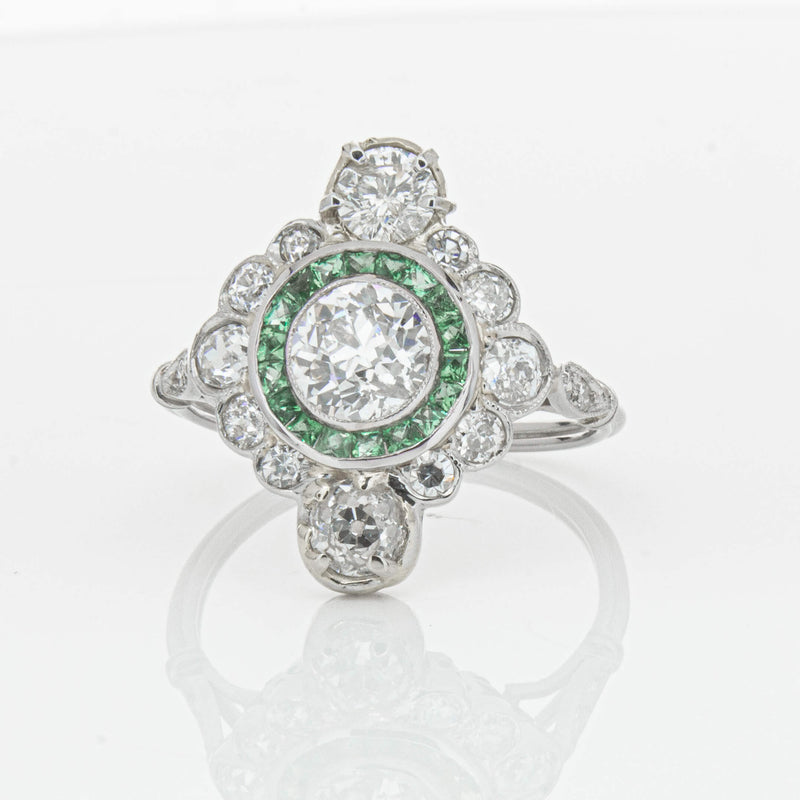 Vintage Platinum Diamond & Emerald Ring-Ring-Walker & Hall