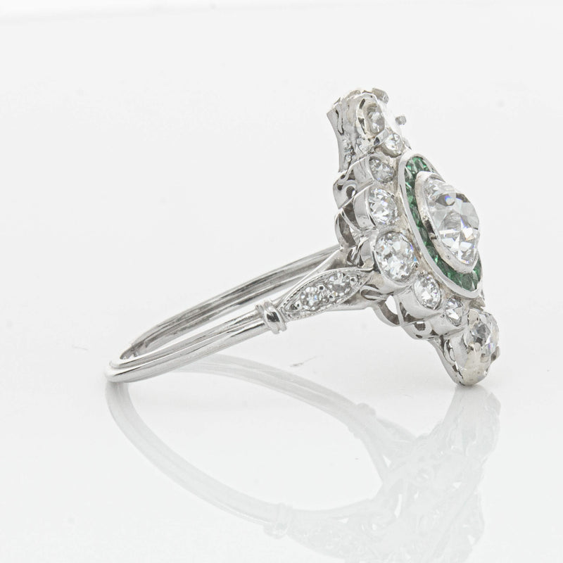 Vintage Platinum Diamond & Emerald Ring-Ring-Walker & Hall