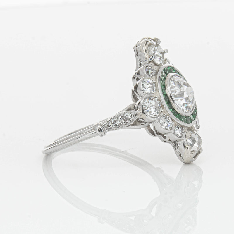 Vintage Platinum Diamond & Emerald Ring-Ring-Walker & Hall