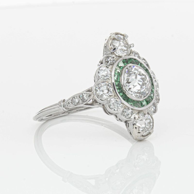 Vintage Platinum Diamond & Emerald Ring-Ring-Walker & Hall