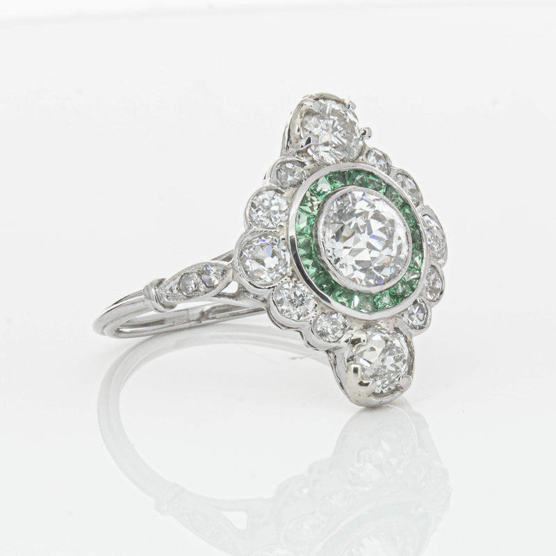 Vintage Platinum Diamond & Emerald Ring-Ring-Walker & Hall