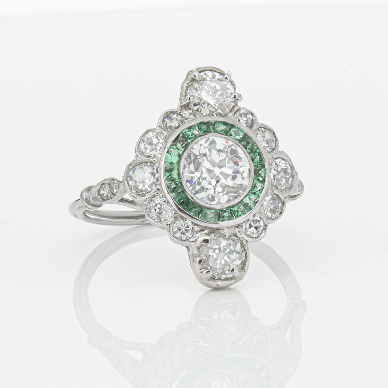 Vintage Platinum Diamond & Emerald Ring-Ring-Walker & Hall