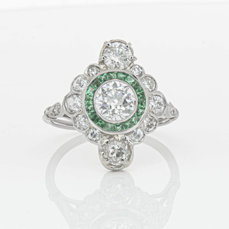 Vintage Platinum Diamond & Emerald Ring-Ring-Walker & Hall