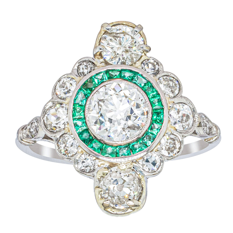 Vintage Platinum Diamond & Emerald Ring-Ring-Walker & Hall