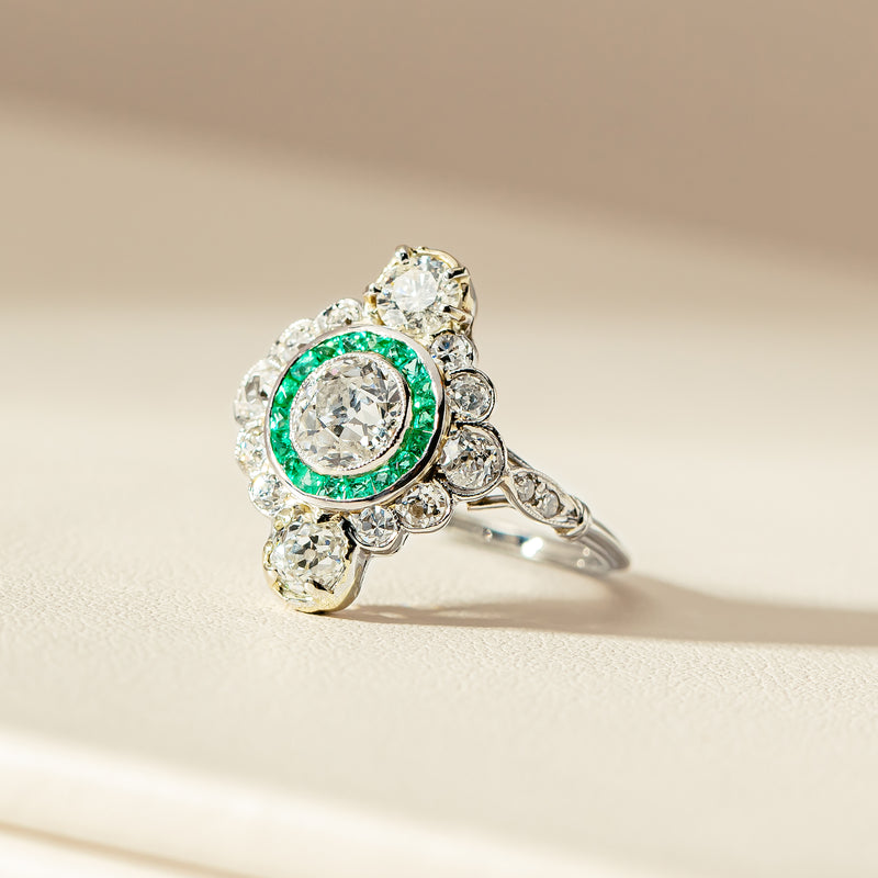 Vintage Platinum Diamond & Emerald Ring - Ring - Walker & Hall