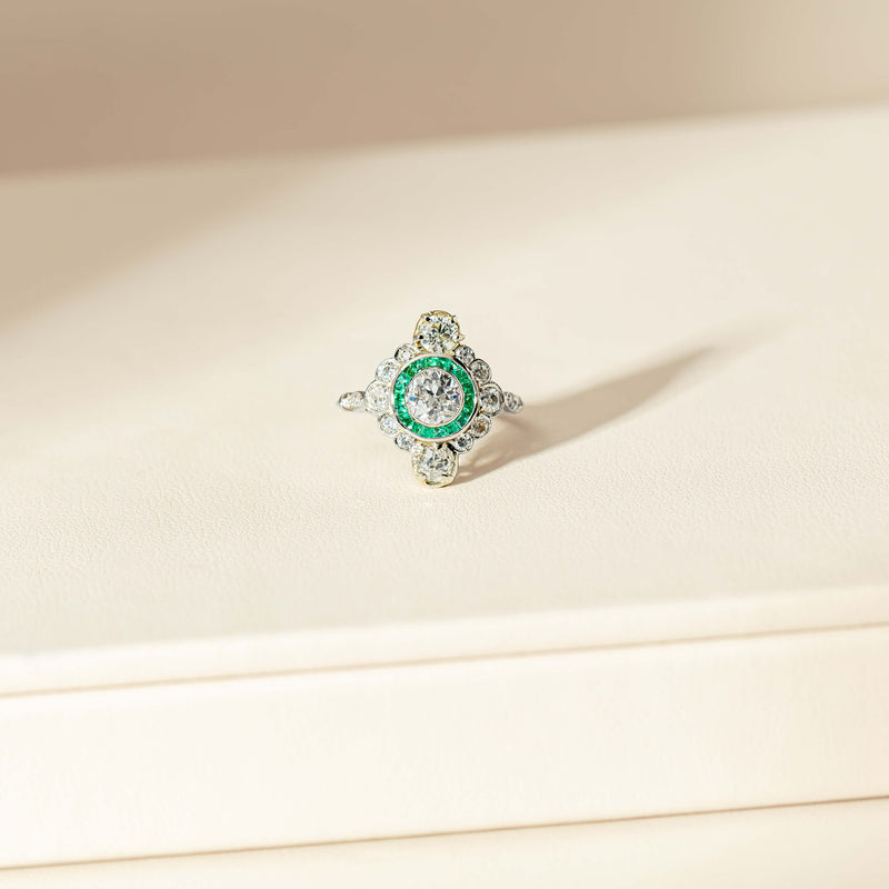 Vintage Platinum Diamond & Emerald Ring-Ring-Walker & Hall