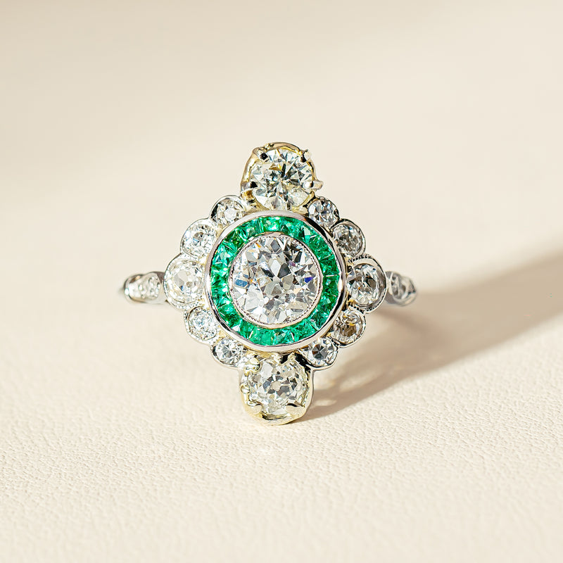 Vintage Platinum Diamond & Emerald Ring - Ring - Walker & Hall