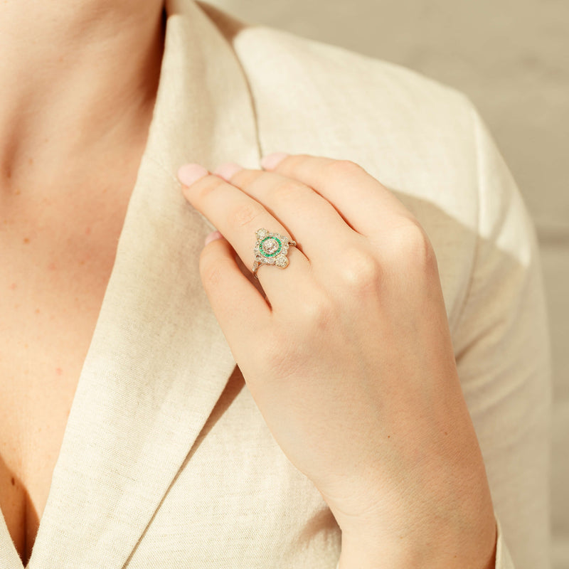 Vintage Platinum Diamond & Emerald Ring-Ring-Walker & Hall