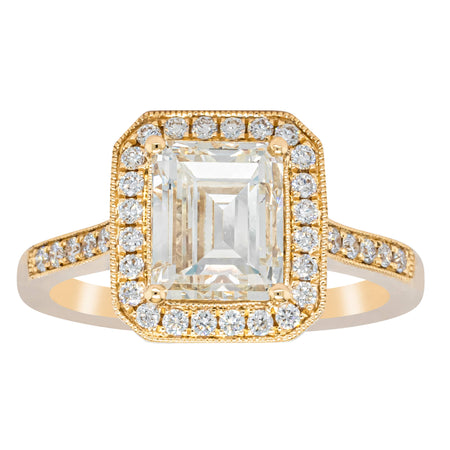 18ct Yellow Gold 2.11ct Emerald Cut Reclaimed Diamond Aria Ring