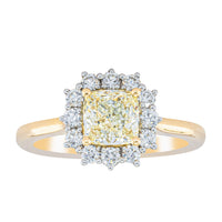 18ct Yellow Gold 1.23ct Cushion Cut Yellow Diamond Belle Ring