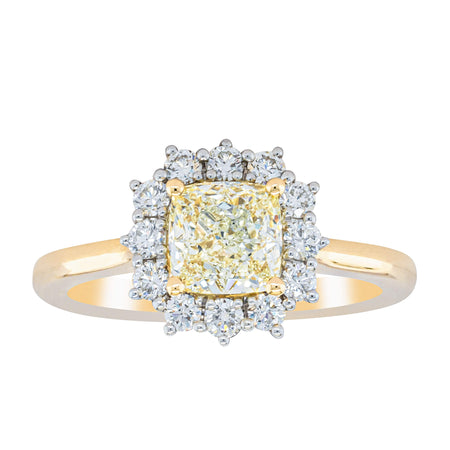 18ct Yellow Gold 1.23ct Cushion Cut Yellow Diamond Belle Ring