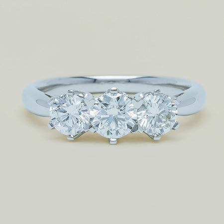 18ct White Gold 1.35ct Reclaimed Diamond Trilogy Ring - Ring - Walker & Hall