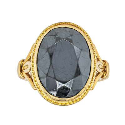 Deja Vu 18ct Yellow Gold Oval-Faceted Hematite Ring - Ring - Walker & Hall