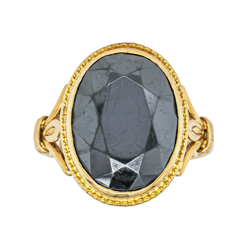 Deja Vu 18ct Yellow Gold Oval-Faceted Hematite Ring - Ring - Walker & Hall