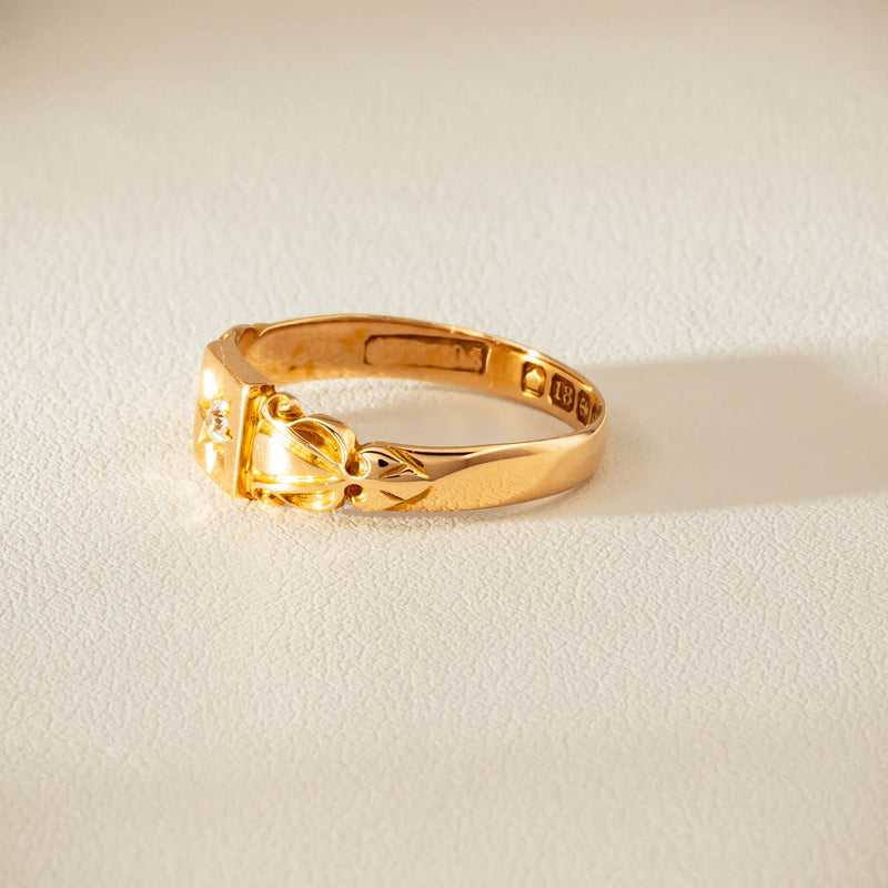 Vintage 18ct Yellow Gold Old-Cut Diamond Signet Ring - Ring - Walker & Hall