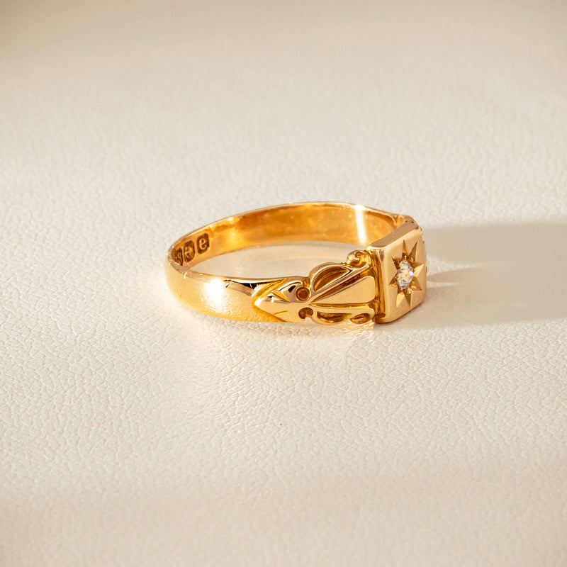 Vintage 18ct Yellow Gold Old-Cut Diamond Signet Ring - Ring - Walker & Hall