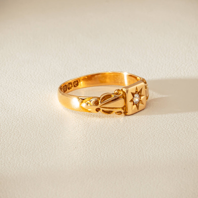 Vintage 18ct Yellow Gold Old-Cut Diamond Signet Ring - Ring - Walker & Hall