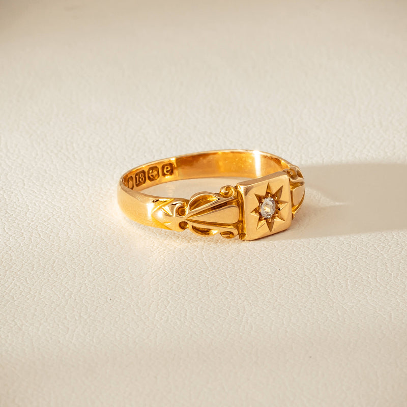 Vintage 18ct Yellow Gold Old-Cut Diamond Signet Ring - Ring - Walker & Hall