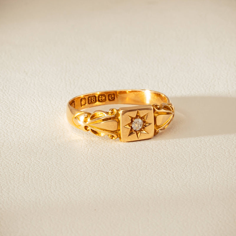 Vintage 18ct Yellow Gold Old-Cut Diamond Signet Ring - Ring - Walker & Hall