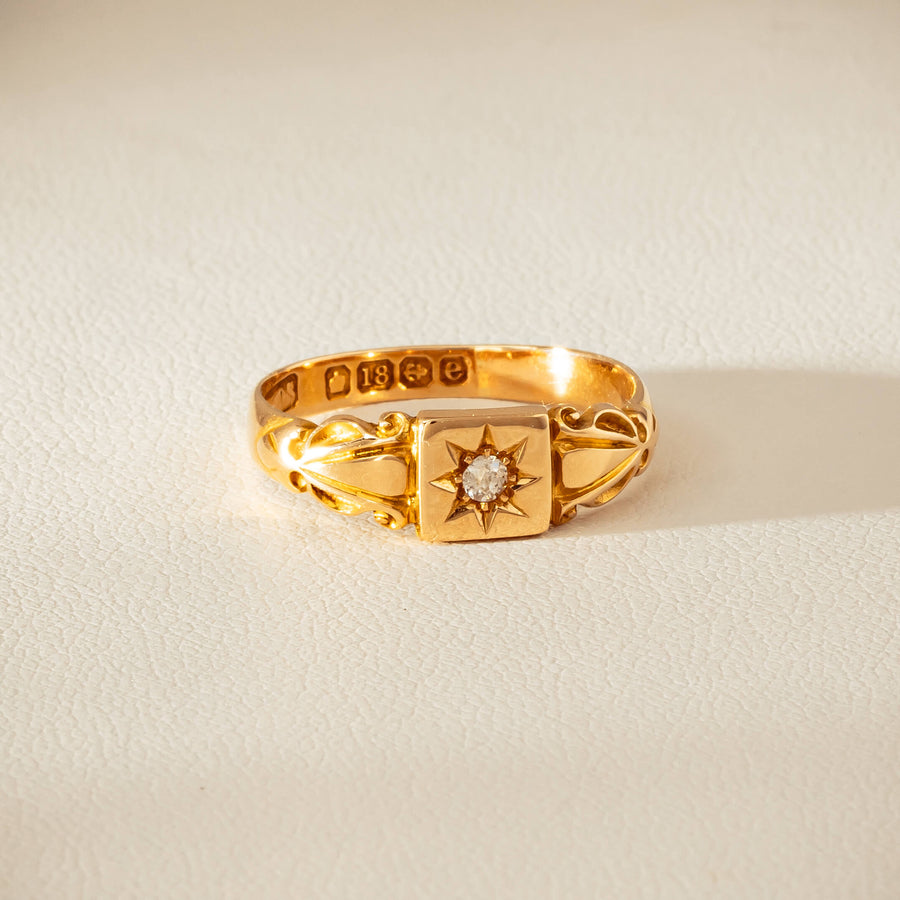 Vintage 18ct Yellow Gold Old-Cut Diamond Signet Ring - Ring - Walker & Hall