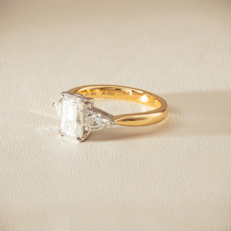 18ct Yellow & White Gold 1.55ct Emerald-Cut Diamond Ring - Ring - Walker & Hall