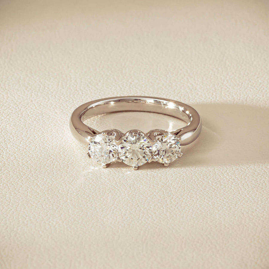 18ct White Gold 1.34ct Reclaimed Diamond Trilogy Ring - Ring - Walker & Hall