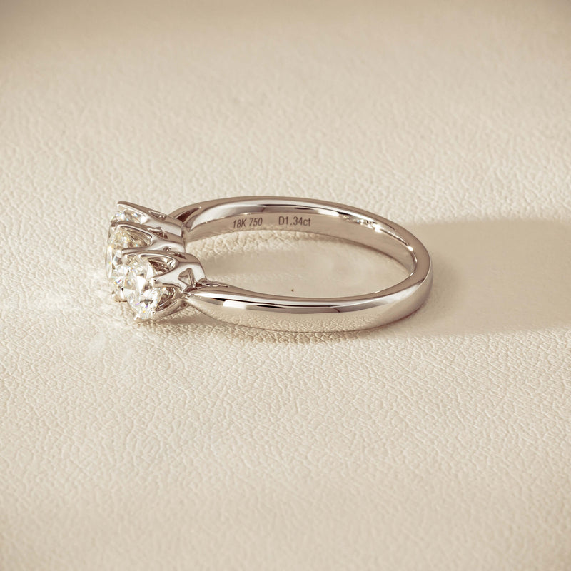 18ct White Gold 1.34ct Reclaimed Diamond Trilogy Ring - Ring - Walker & Hall