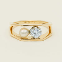 Vintage 16ct Yellow Gold .13ct Diamond & Pearl Ring - Ring - Walker & Hall