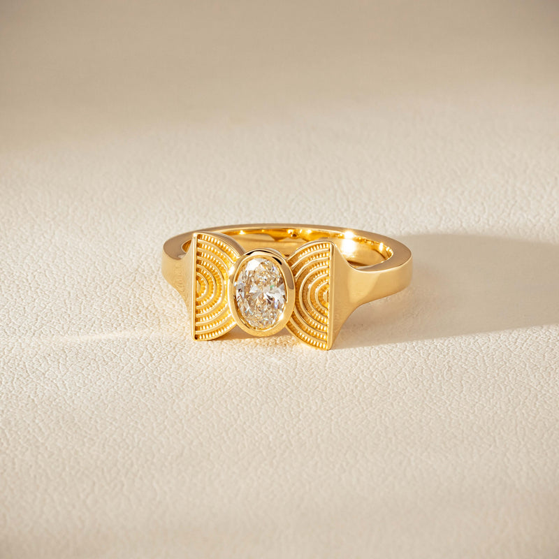 18ct Yellow Gold .50ct Oval Diamond Bow Ring