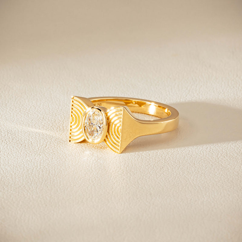 18ct Yellow Gold .50ct Oval Diamond Bow Ring
