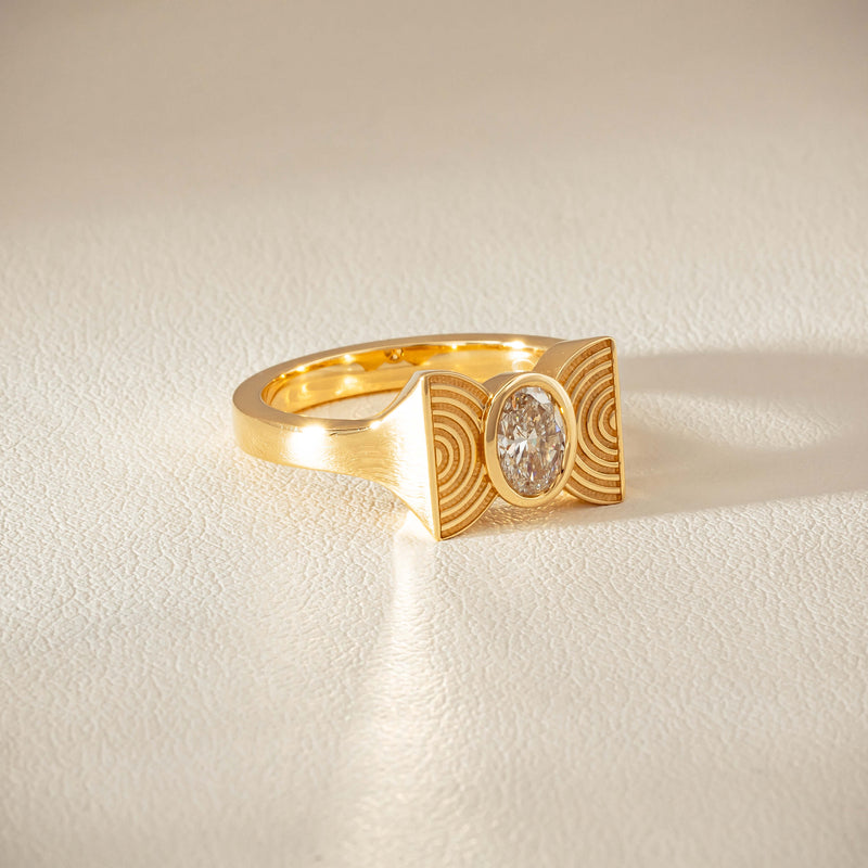 18ct Yellow Gold .50ct Oval Diamond Bow Ring