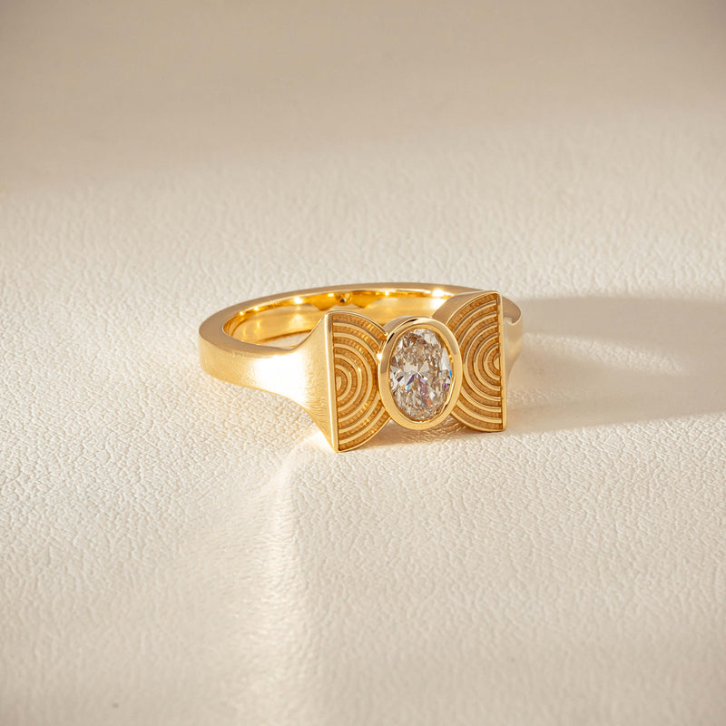 18ct Yellow Gold .50ct Oval Diamond Bow Ring