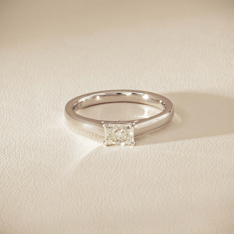 18ct White Gold .51ct Radiant-Cut Diamond Solitaire Ring - Ring - Walker & Hall