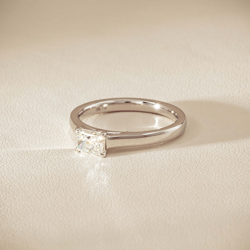 18ct White Gold .51ct Radiant-Cut Diamond Solitaire Ring - Ring - Walker & Hall