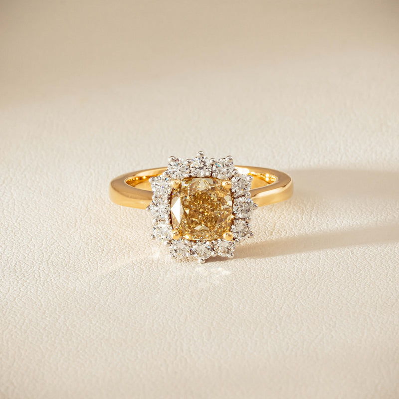 18ct Yellow Gold 2.08ct Cushion Fancy Diamond Belle Ring