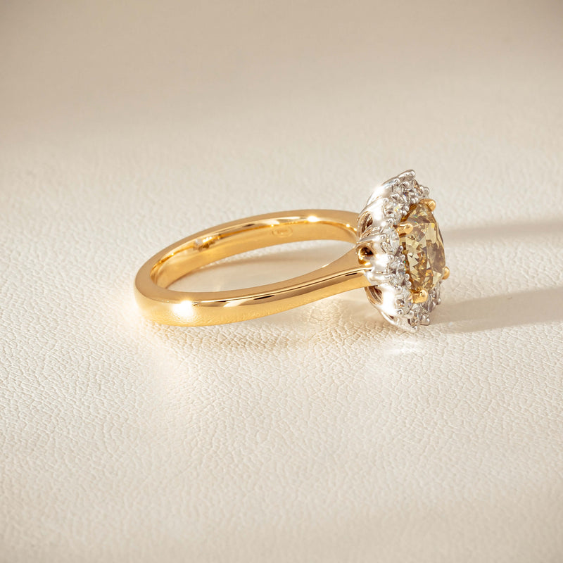 18ct Yellow Gold 2.08ct Cushion Fancy Diamond Belle Ring