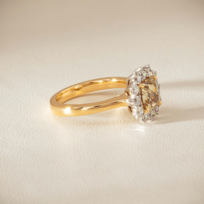 18ct Yellow Gold 2.08ct Cushion Fancy Diamond Belle Ring