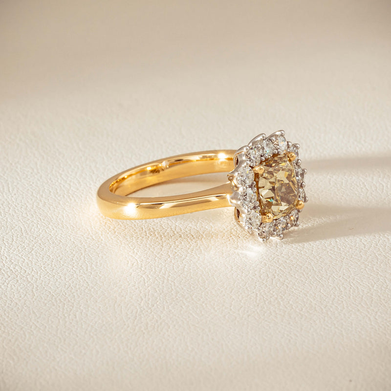 18ct Yellow Gold 2.08ct Cushion Fancy Diamond Belle Ring