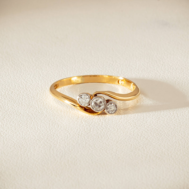 Vintage 18ct Yellow Gold .15ct Old-Cut Diamond Twist Ring - Ring - Walker & Hall